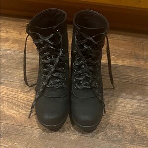 Sorel Black Moto Boots with Gray Laces